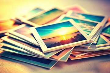 Stack of Old Polaroid Frames, Long Exposure Photography, Vintage Photo Frames, Retro Memories, Nostalgia