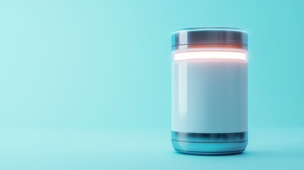 Vitamin and metabolism essential, A sleek, modern jar filled with a white substance sits against a bright turquoise background, creating a minimalist aesthetic.