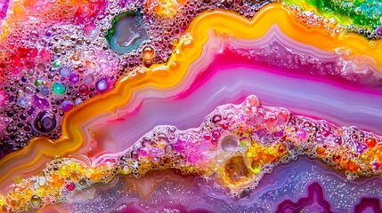 Colorful agate gemstone texture, vibrant swirls, close-up macro, background design