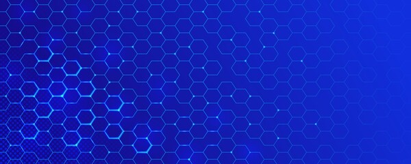 Blue technology background with hexagons.