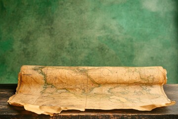 A map displayed on a table with a green wall behind it