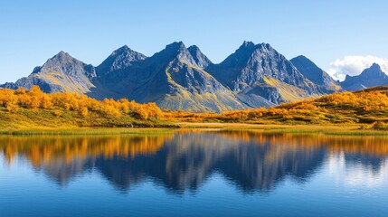 Autumnal mountain lake reflection