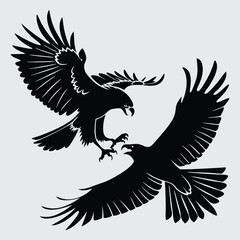 Two bird fighting  image silhouette vector art and illustration