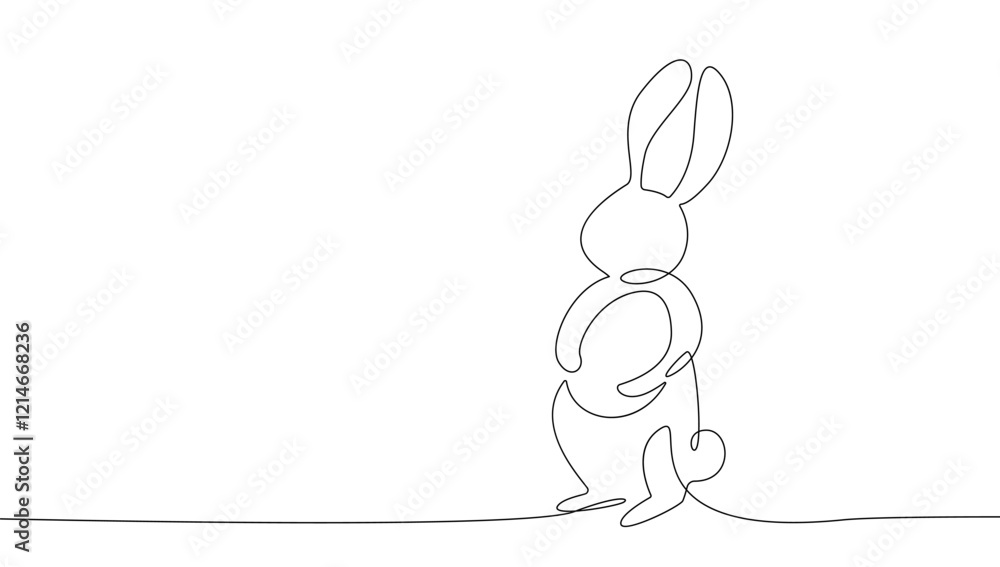 Poster continuous one line drawing of easter bunny with egg. easter rabbit in simple linear style for sprin