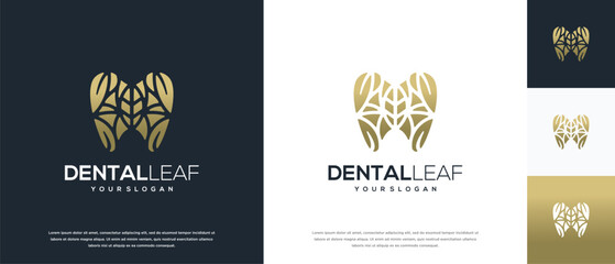 Tooth and leaf logo design. Dental care logo template. Dental clinic logo symbol icon