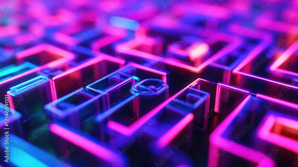 Poster a close-up view of a glowing maze with intricate patterns and paths