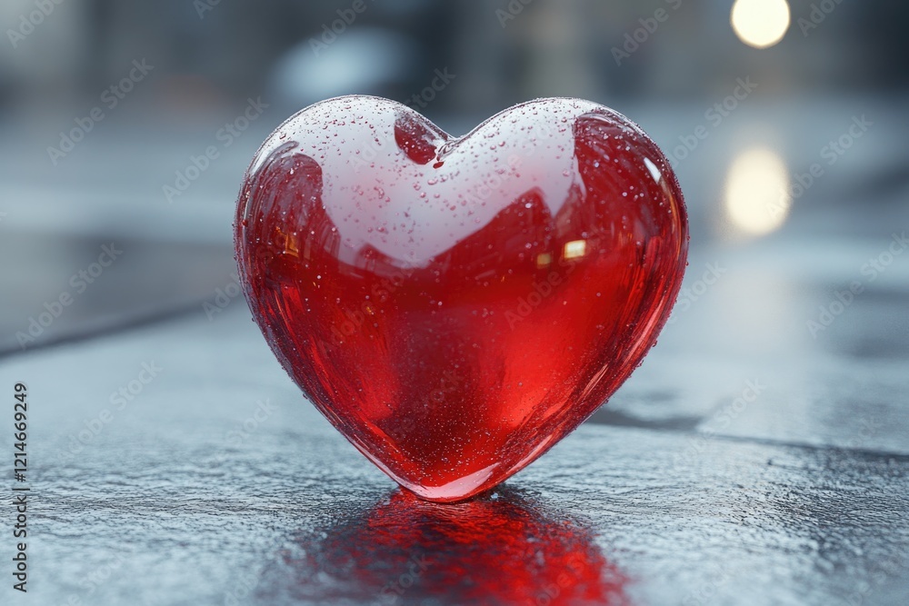 Poster a bright red heart-shaped decorative item sits atop a table, ready for display or use in various set