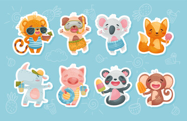 Cute Animal Enjoy Summer Have Vacation Rest Vector Set