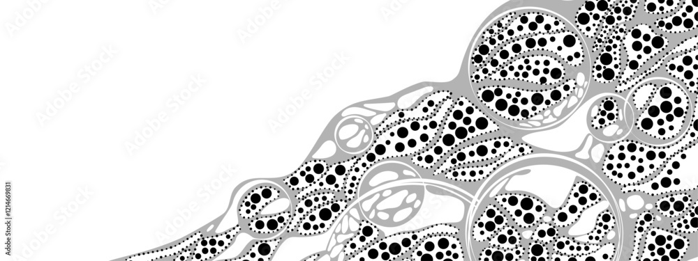 Poster monochrome abstract background frame. vector texture of chaotic waves, particles, circles. group of 
