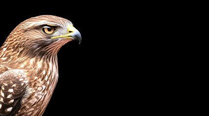 Fototapeta premium bird watching and hobby concept. Majestic hawk portrait with sharp features against a dark background.
