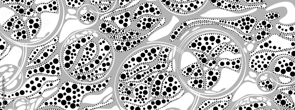 Poster monochrome abstract background frame. vector texture of chaotic waves, particles, circles. group of 