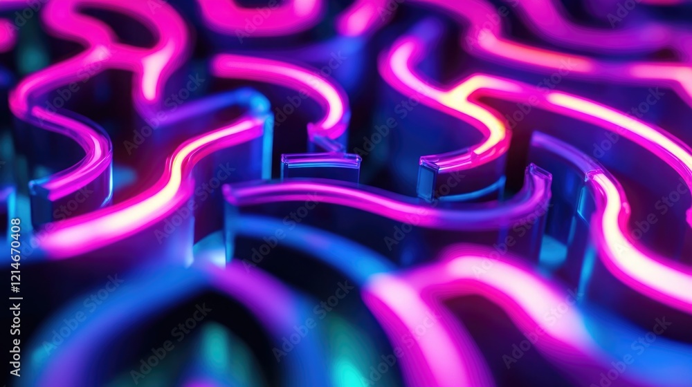 Poster a group of neon lights forming a maze pattern, suitable for use as a decorative element or visual ef