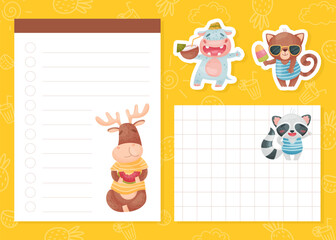 Note Card with Cute Animal Enjoy Summer Vector Template
