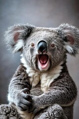 Fototapeta premium Close-up of a koala's face with its mouth open, suitable for illustrations or educational materials,