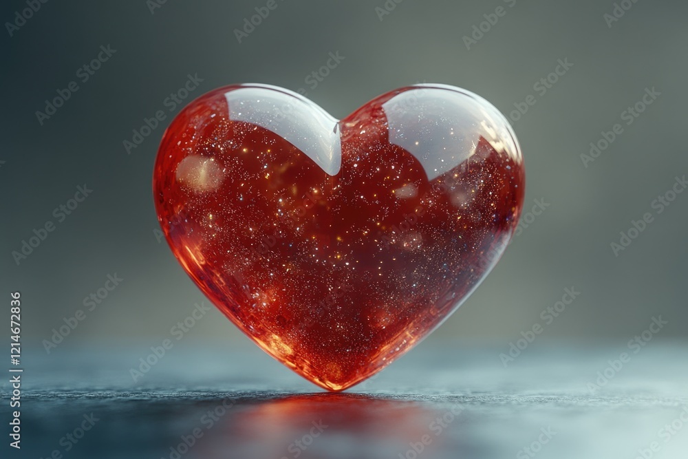Poster a red heart shaped object sits on a table, suitable for use in romantic or sentimental settings