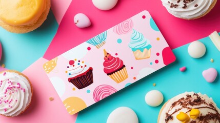Colorful table setting featuring an assortment of cupcakes and candy displayed attractively