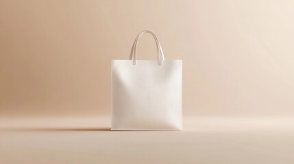 White shopping bag on a beige background for retail and fashion presentations