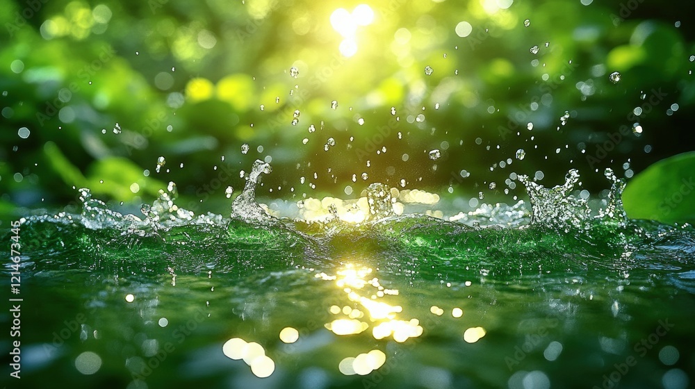 Aufkleber soft green blurred background with splashing water and gentle light effects creating a serene and ca