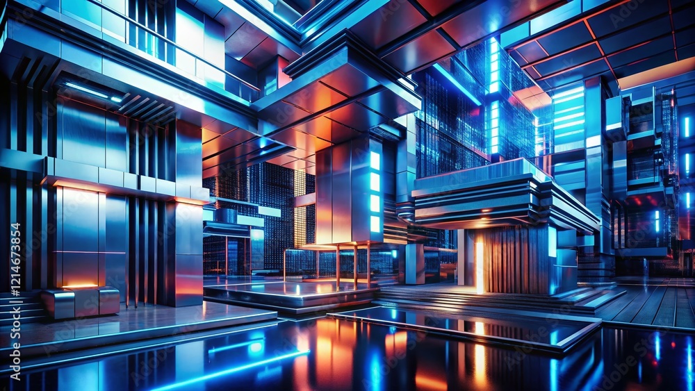 Poster abstract tech architecture: geometric lines & futuristic structures