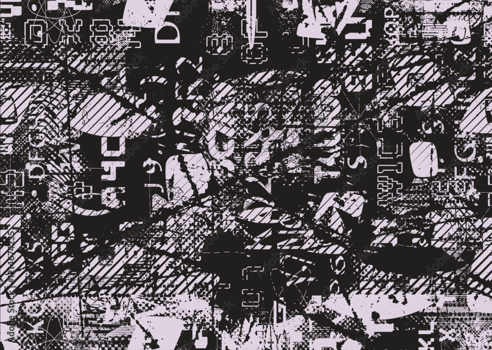 Aufkleber Background with glitch distorted grunge textures . grunge background texture with halftone dots, glitched shapes, textures and lines .Screen print vector background with grunge textured surface.
