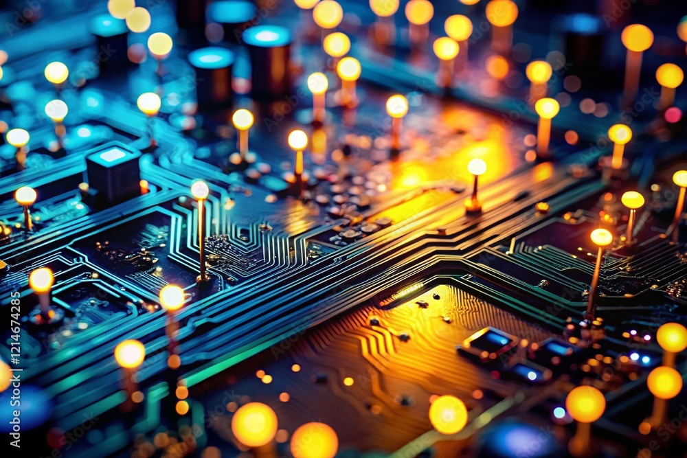 Poster abstract tech circuit board: low light communication network