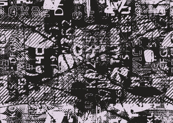 Background with glitch distorted grunge textures . grunge background texture with halftone dots, glitched shapes, textures and lines .Screen print vector background with grunge textured surface.