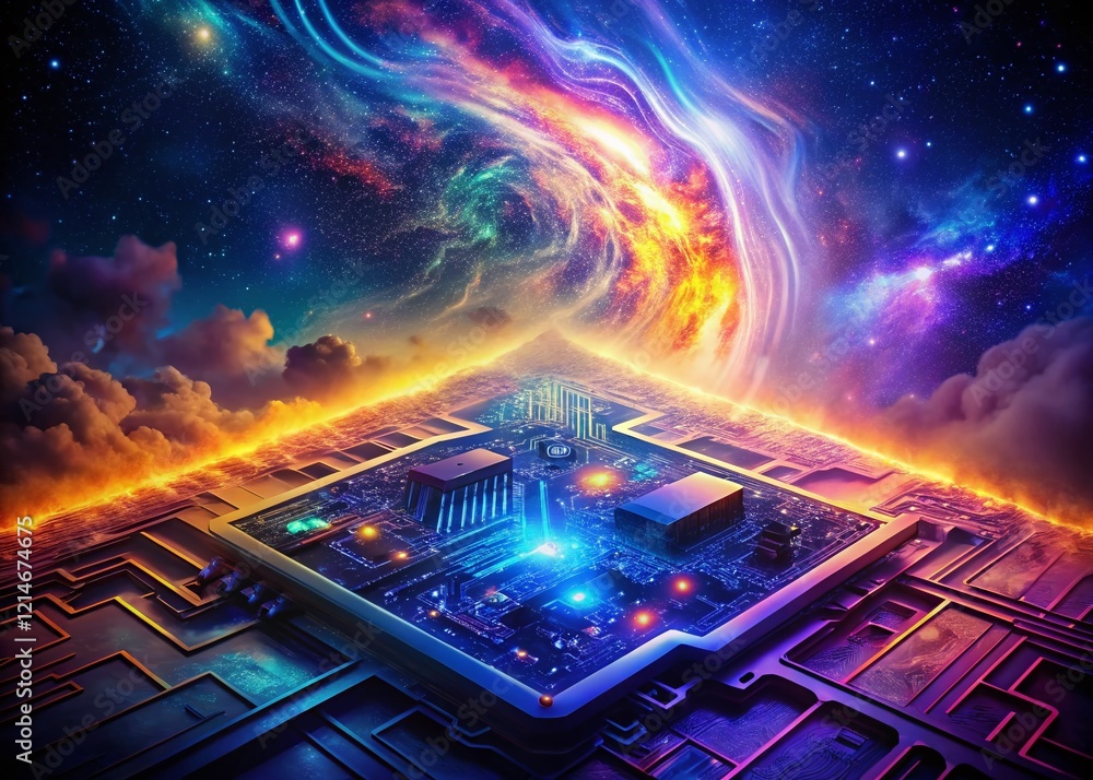 Poster abstract tech loop: double exposure background stock photo