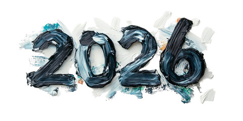 Png of Brush stroke style 2026 numbers with vibrant colorful paint splashes on transparent background.