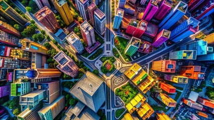 Abstract Urban Collage: Vibrant Drone View of Cityscape
