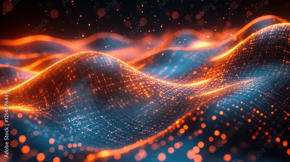 Poster abstract technology background with dynamic waves and particles ideal for presentations and digital 