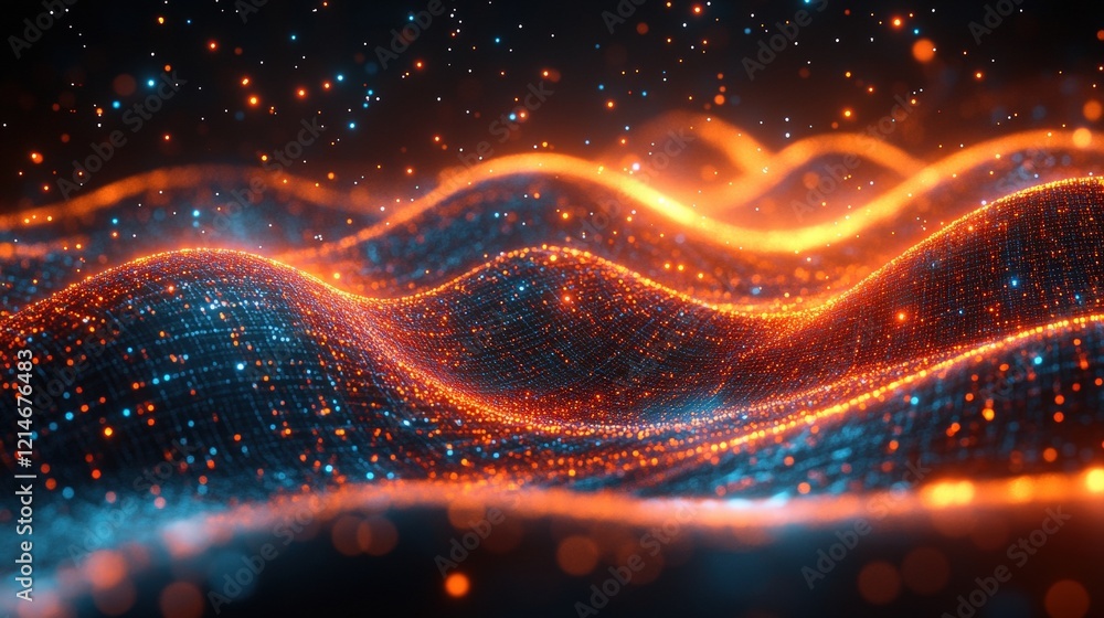 Poster abstract background for technology presentation with flowing waves of light and color in a vibrant s