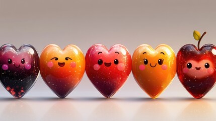 A creative display of love and emotions, featuring rows of hearts with faces painted on them