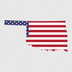Oklahoma state map with American national flag.