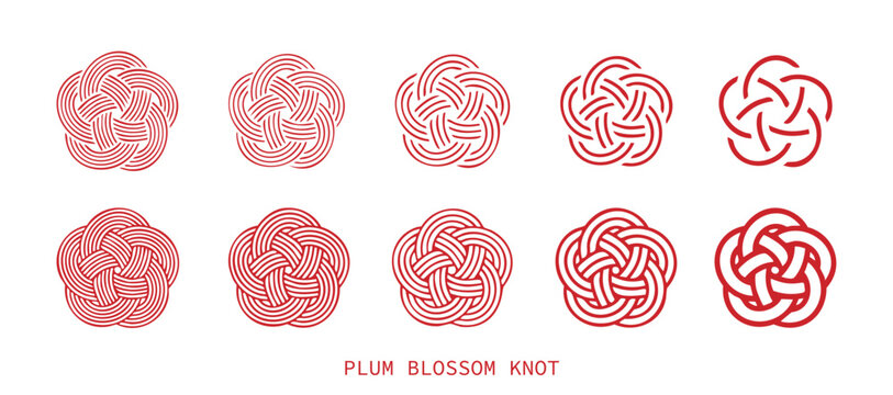Mizuhiki Knot "Plum Blossom" Collection. Japanese Traditional Knot Design Isolated On Transparent Background. Vector Editable.
