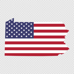 Pennsylvania state map with American national flag.