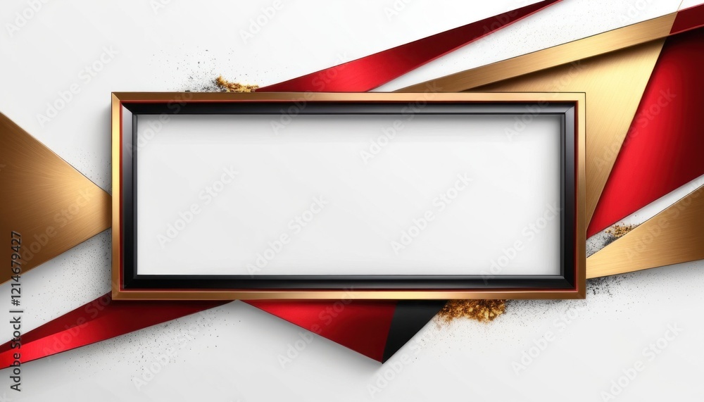 Poster elegant golden and red frame on a white background, perfect for displaying your design or image