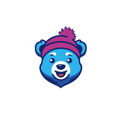 Blue bear mascot logo icon flat vector design