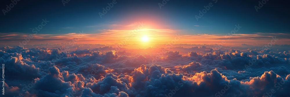 Poster breathtaking midday view of colorful clouds above a glimmering ocean with a stunning sun setting in 