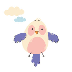 Cute bird vector illustration. Cute hand drawn kawaii character. Vector cartoon illustration in childish style. Images are isolated on white.