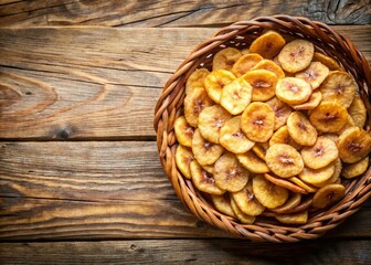 Fototapeta premium Sun-Dried Banana Chips in Traditional Threshing Basket - Organic Snack Food