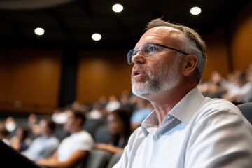 A focused speaker captivates an audience during a lecture, highlighting the importance of communication and knowledge-sharing in academic and professional settings.