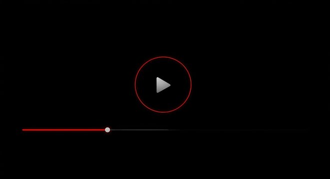 Video player interface with red accents and play button on black background - Powered by Adobe