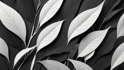 Black and white leaves background. 3d rendering, 3d illustration.