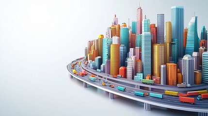 Naklejka premium Colorful and Vibrant Cityscape with Skyscrapers and Roads in a Creative and Modern Style