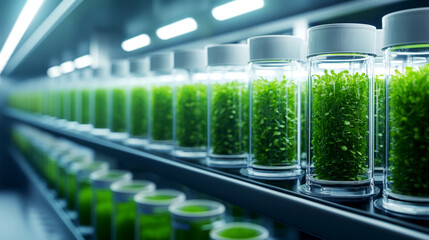 Laboratory research on algae growth innovative bioengineering techniques controlled environment scientific investigation