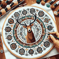Beautiful-Deer Cross Stitch Pattern vector illustration 06