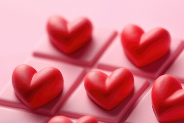 Fototapeta premium A collection of red hearts arranged on a bright pink background