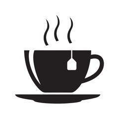 Tea Cup with Steam and Saucer Vector Icon.