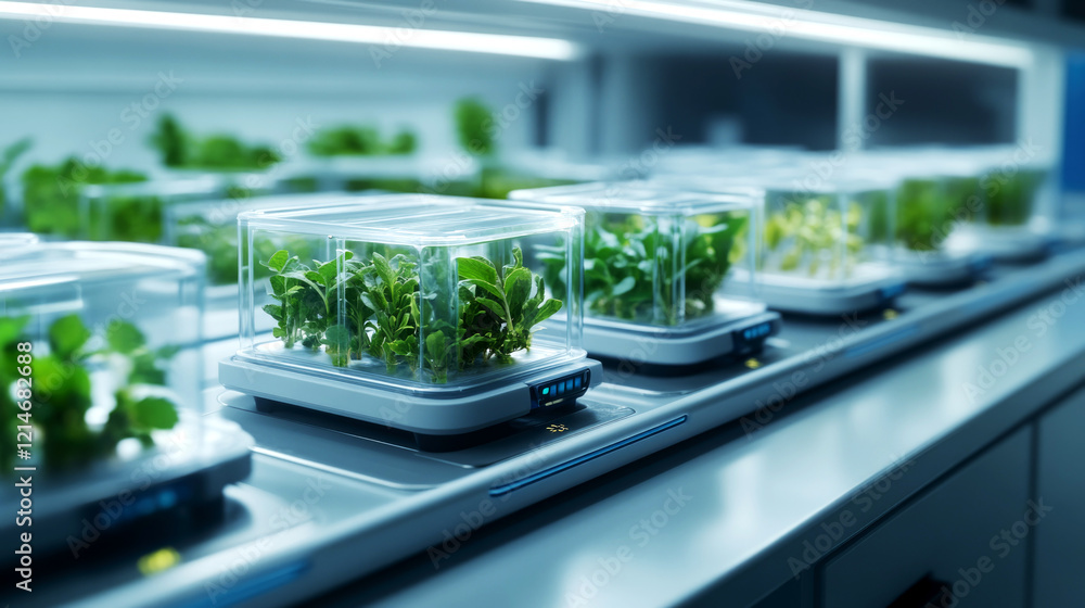Poster algae growth experiment research laboratory scientific study controlled environment close-up view in