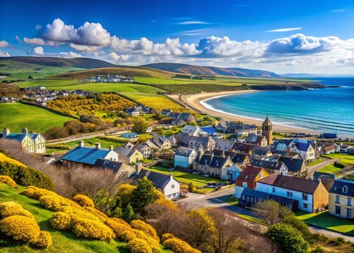 Sunny Spring Day in Brora, Scottish Highlands Coastal Town